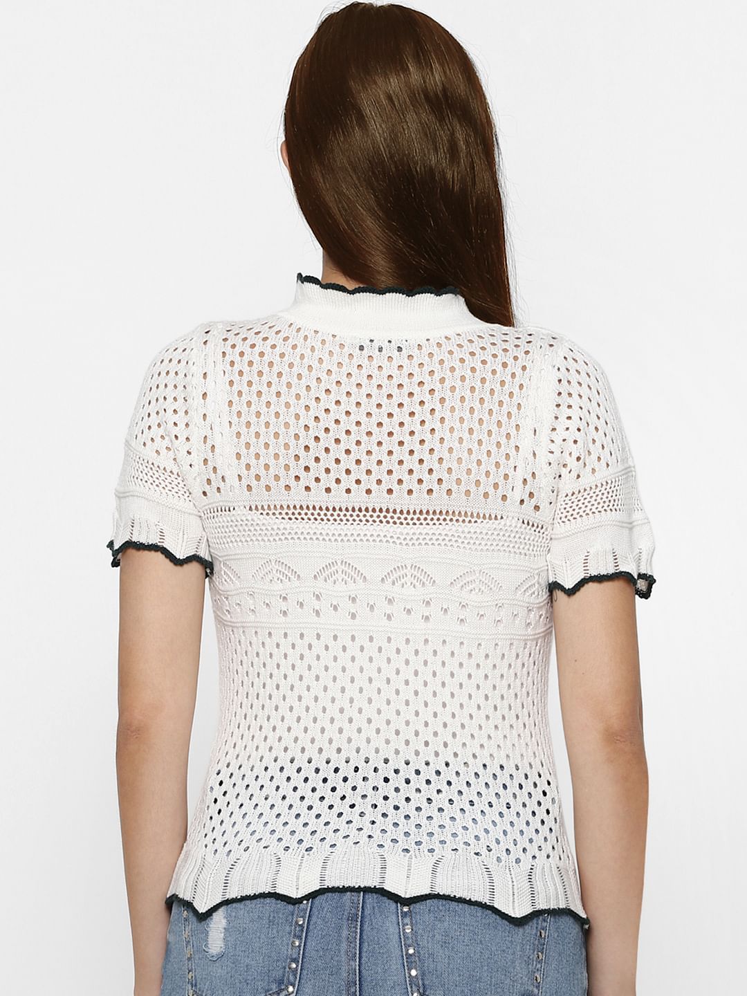 White Pointelle Knit Top