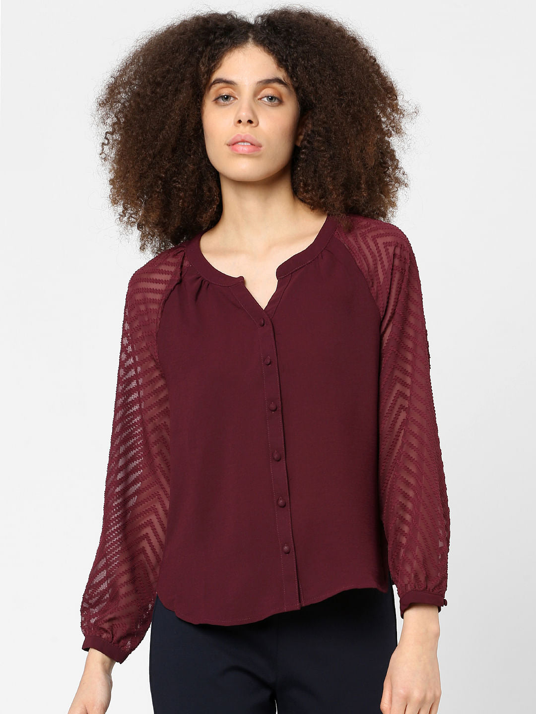 Red Textured Sleeves Shirt