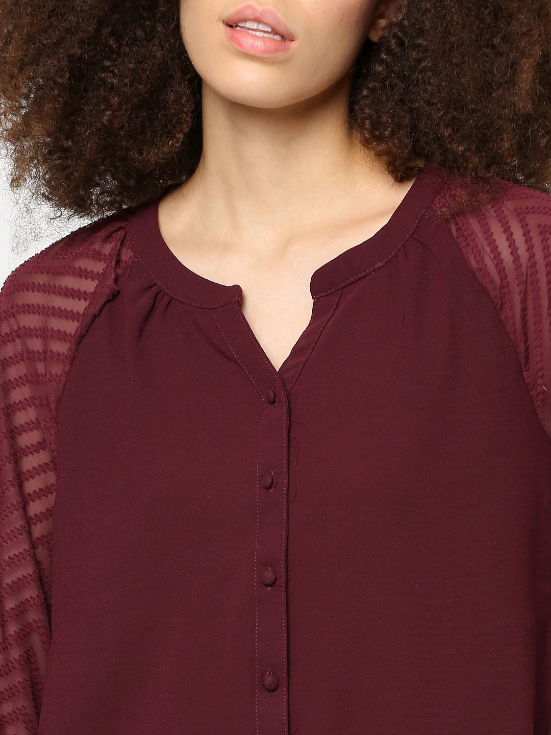 Red Textured Sleeves Shirt