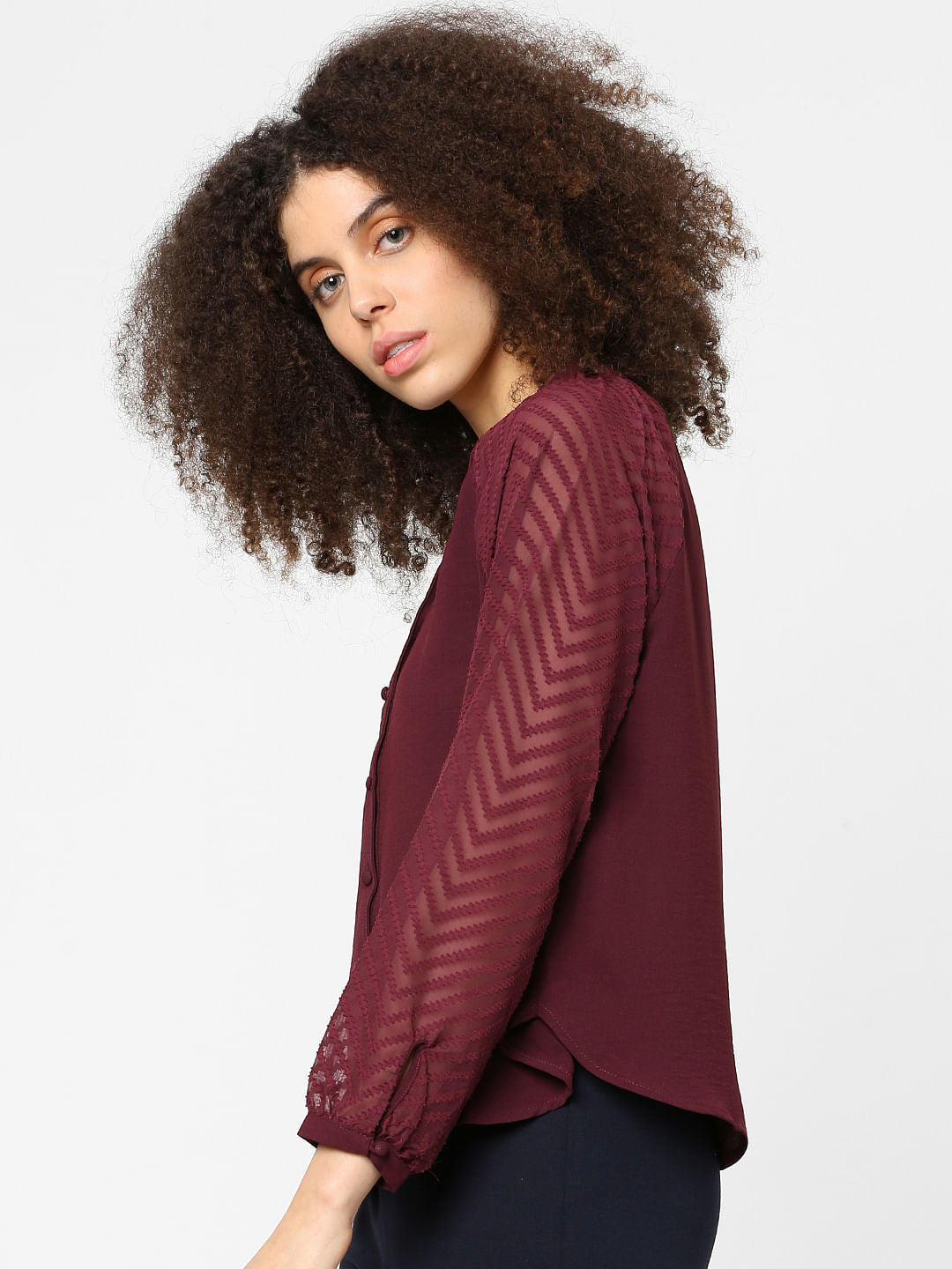 Red Textured Sleeves Shirt