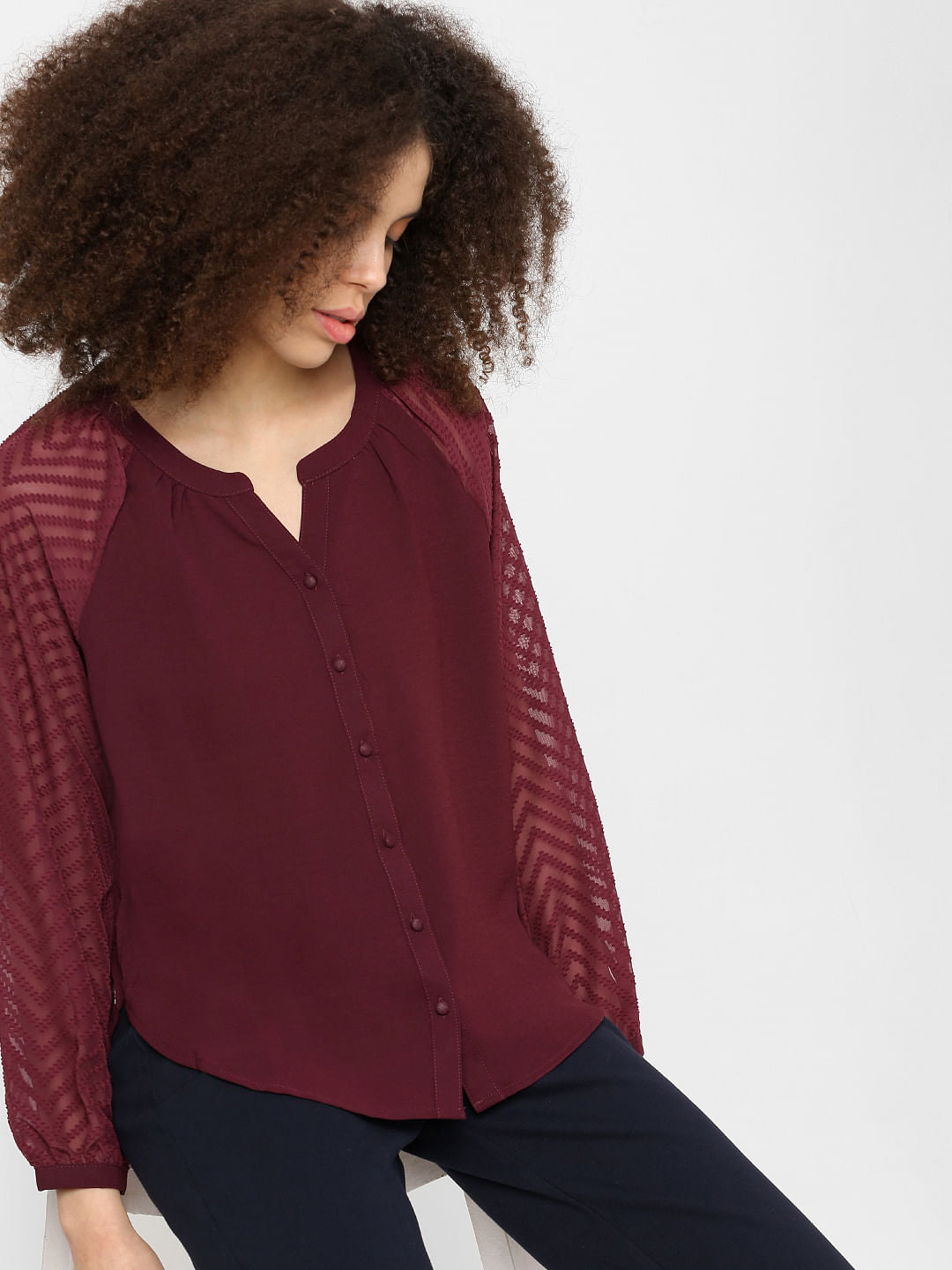 Red Textured Sleeves Shirt