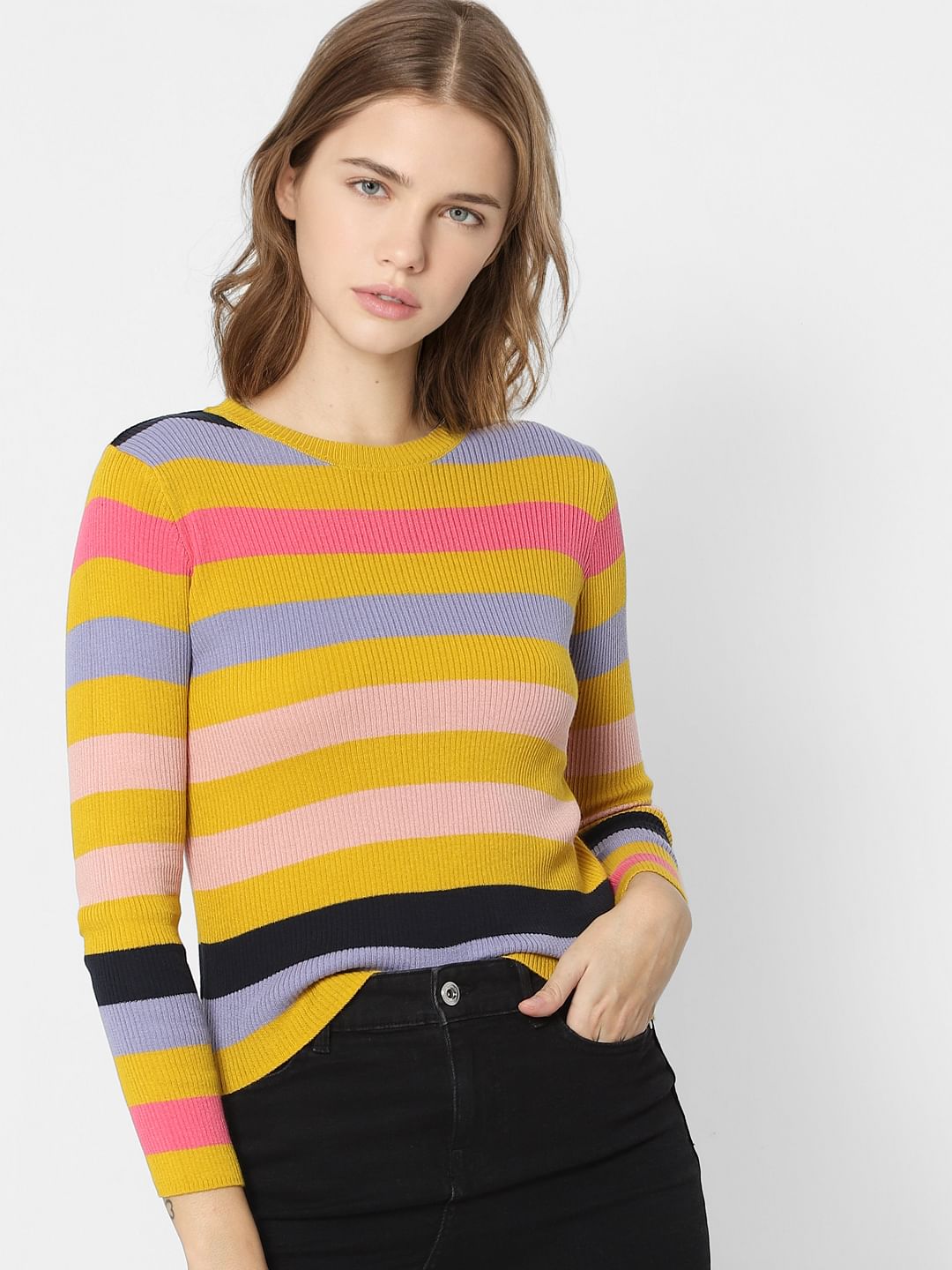 Yellow Striped Knit Top