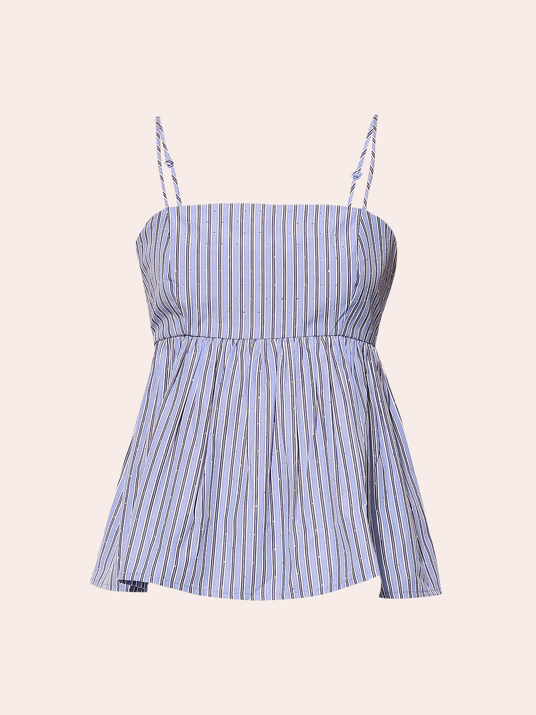 Blue Striped Rhinestone Detail Top