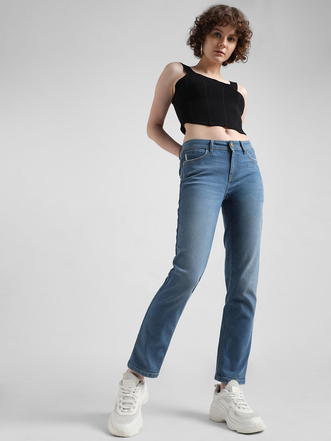 Blue Mid Rise Washed Skinny Fit Jeans