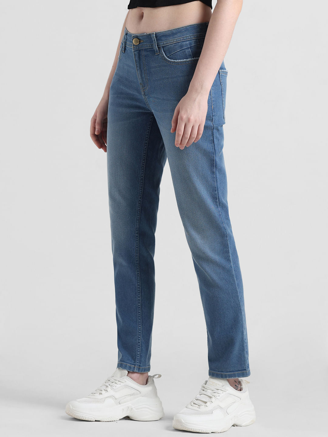 Blue Mid Rise Washed Skinny Fit Jeans