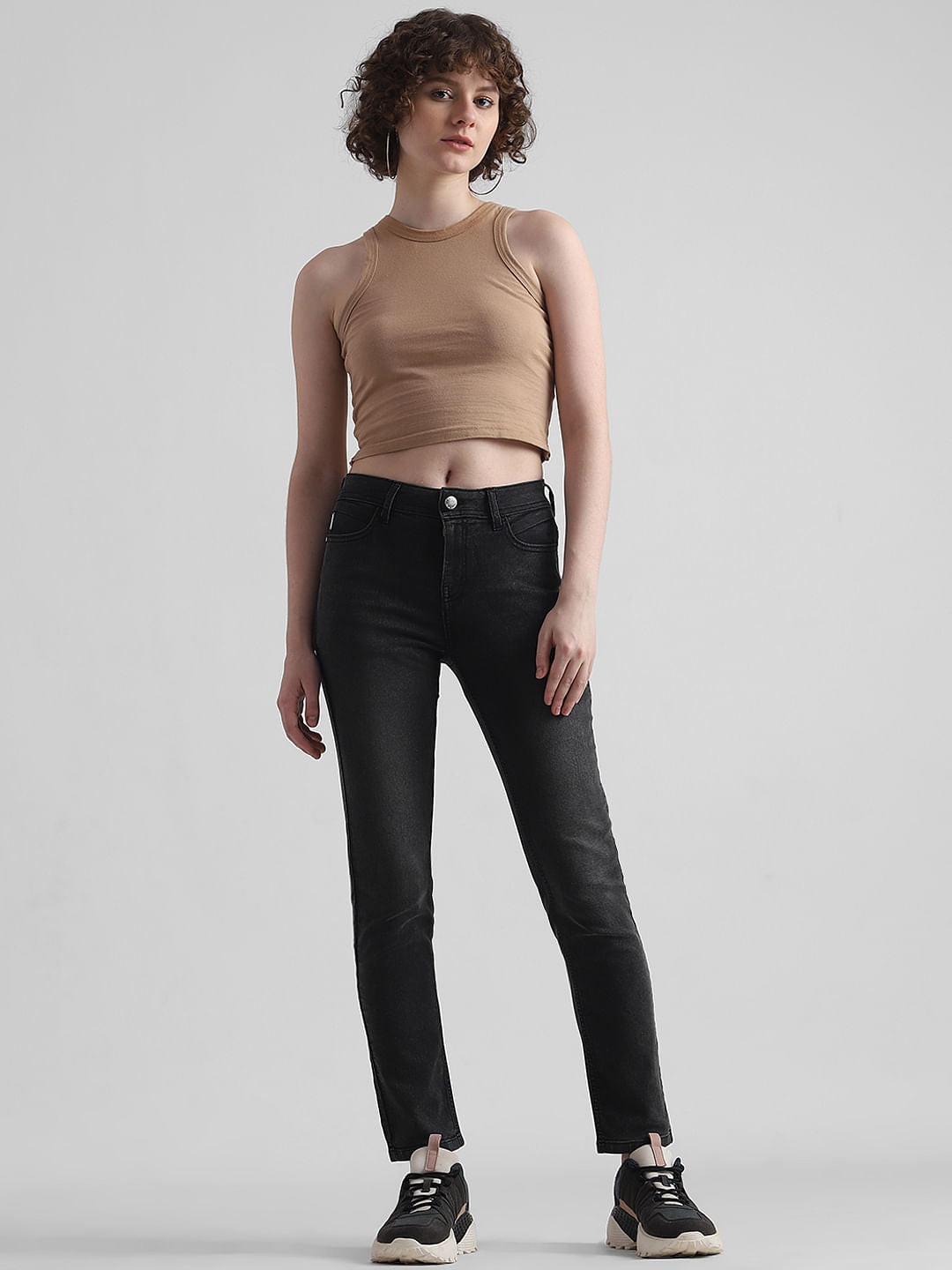 Grey High Rise Cloud Washed Slim Jeans