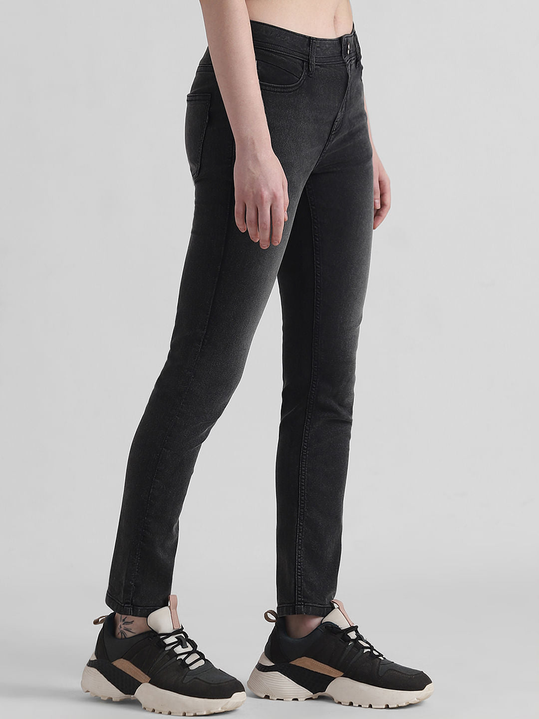 Grey High Rise Cloud Washed Slim Jeans