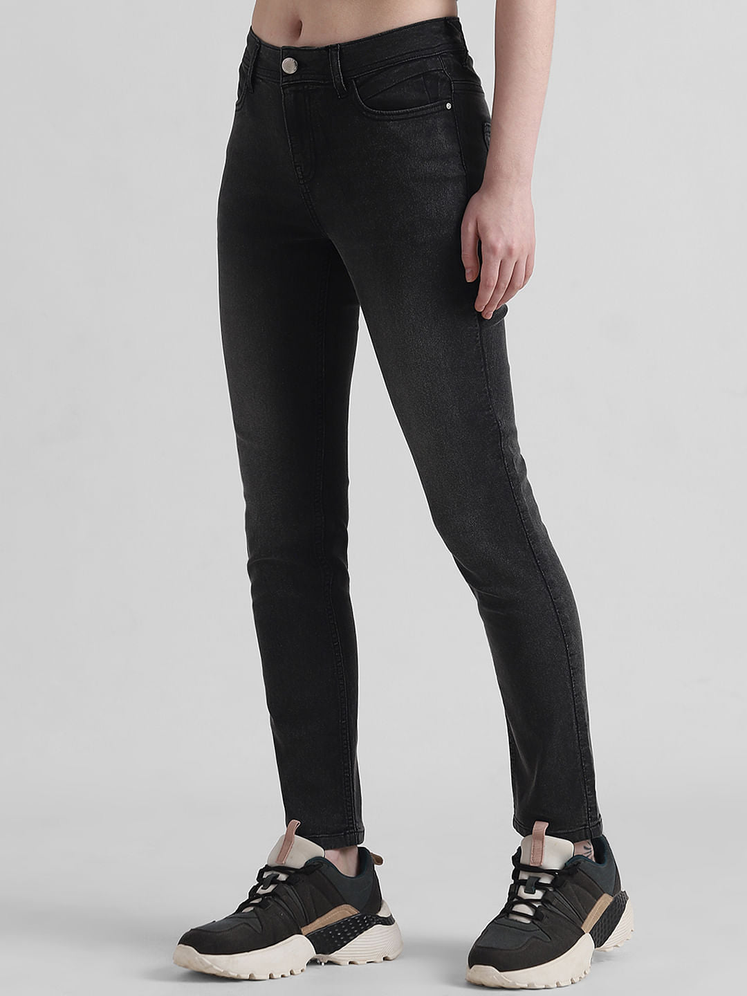 Grey High Rise Cloud Washed Slim Jeans