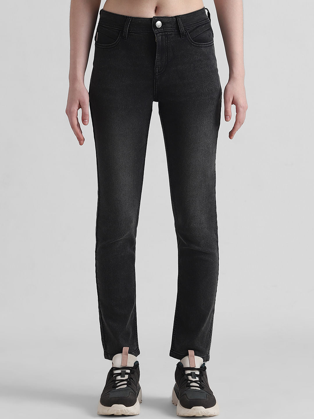 Grey High Rise Cloud Washed Slim Jeans