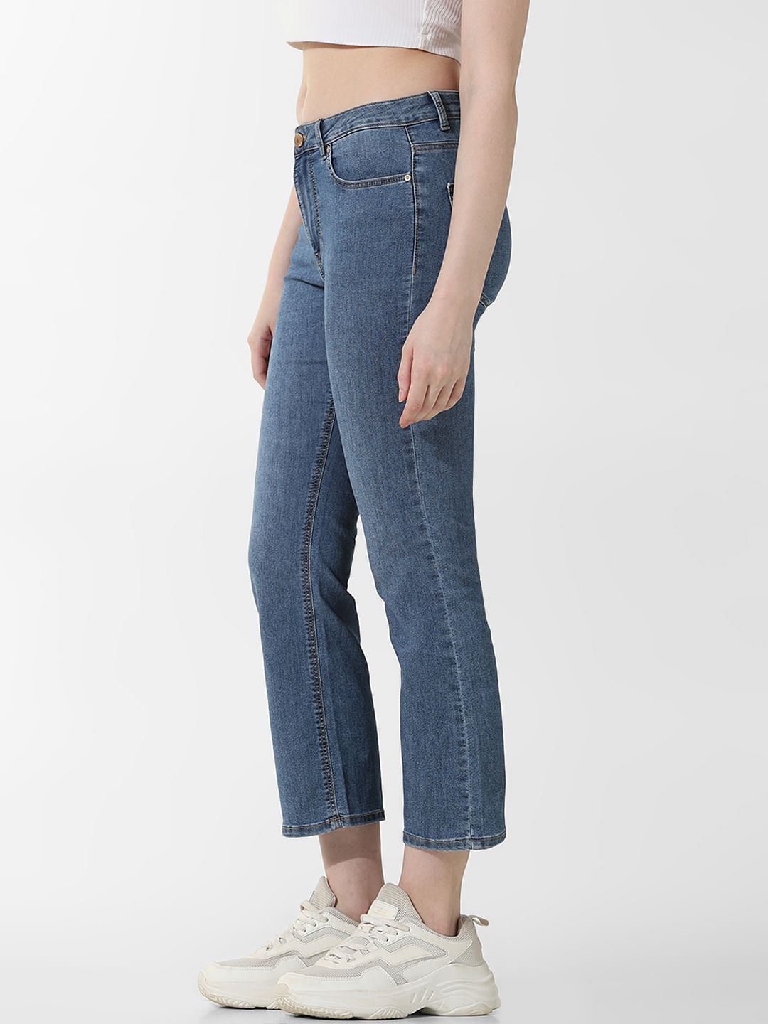 Blue High Rise Cropped Flared Jeans