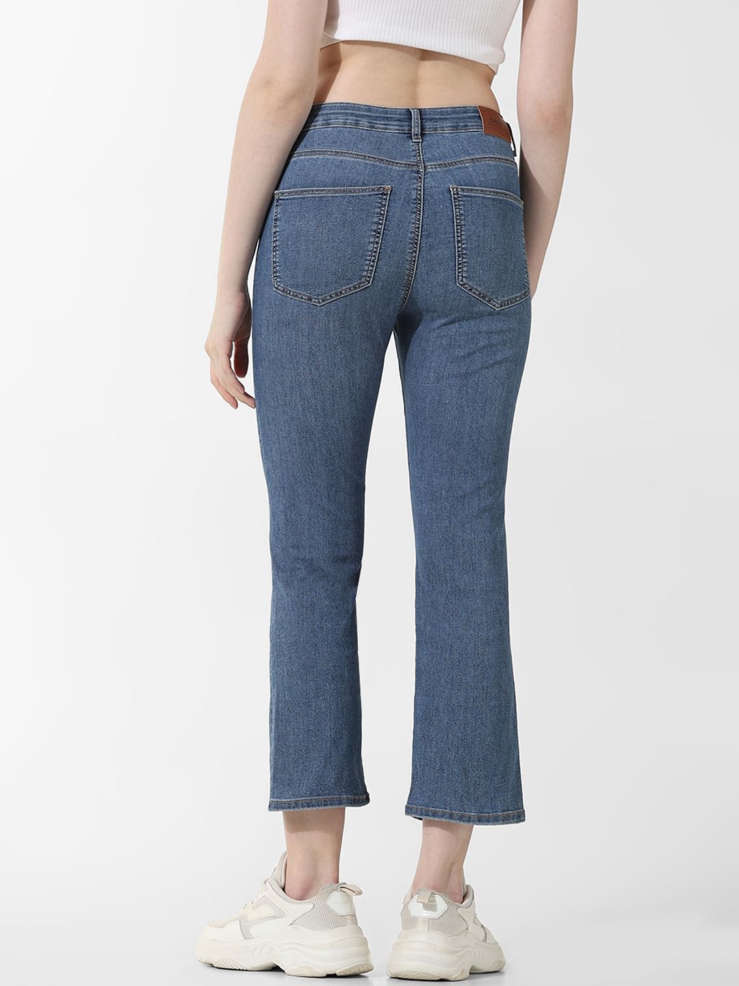 Blue High Rise Cropped Flared Jeans
