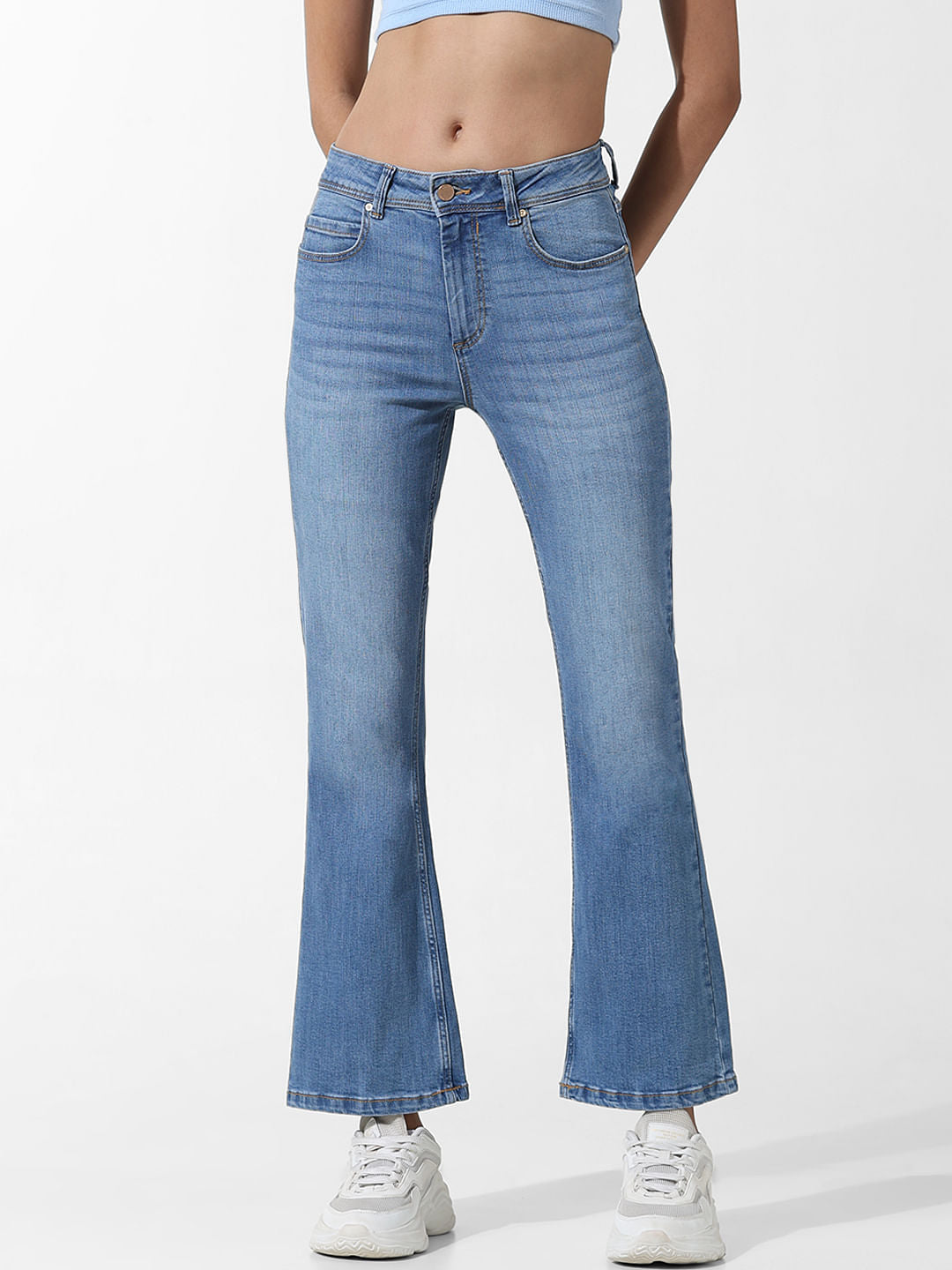 Blue High Rise Flared Jeans