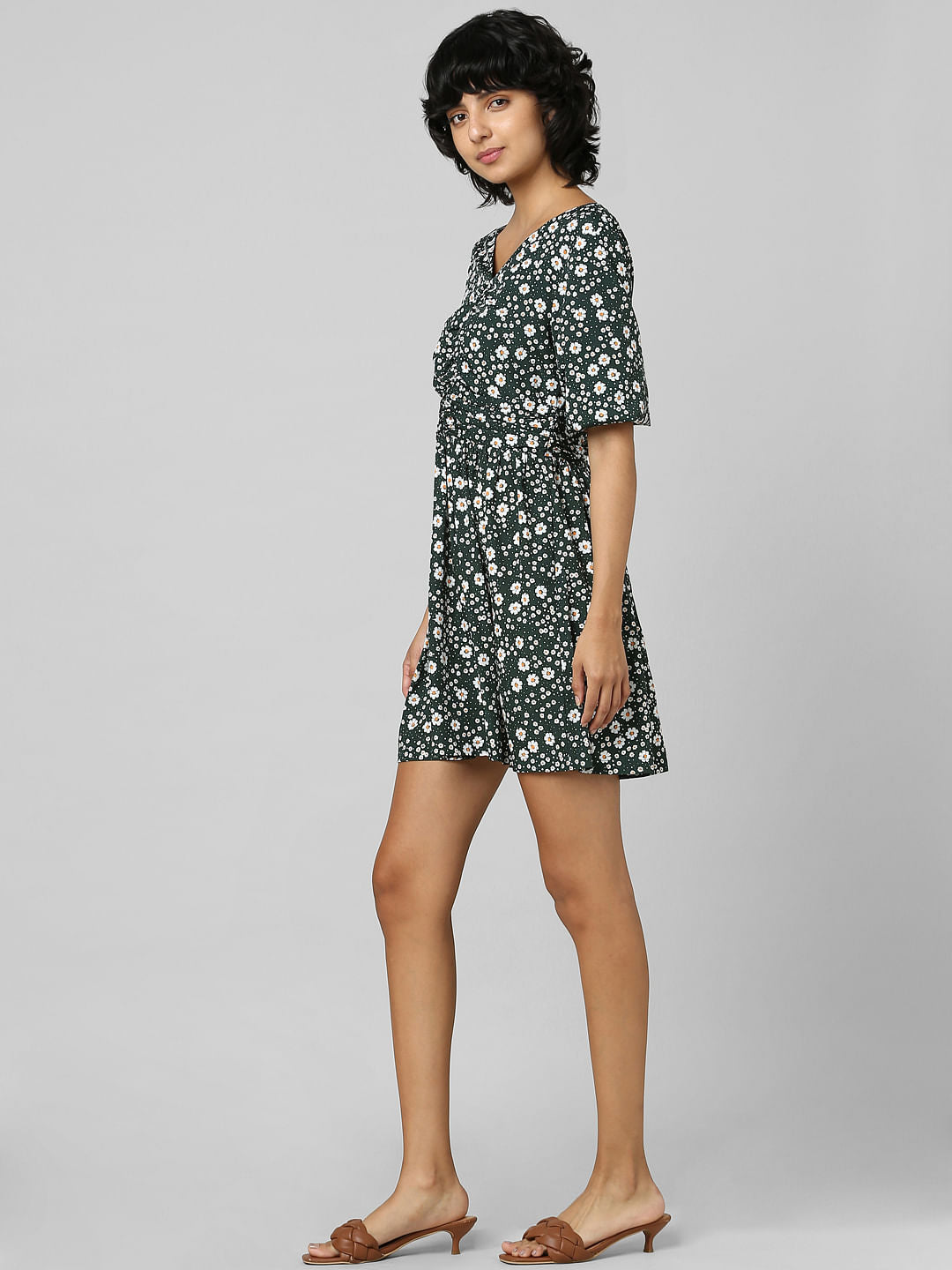 Green Floral Print Mini Dress