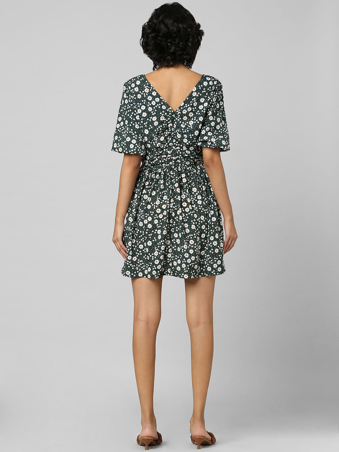 Green Floral Print Mini Dress