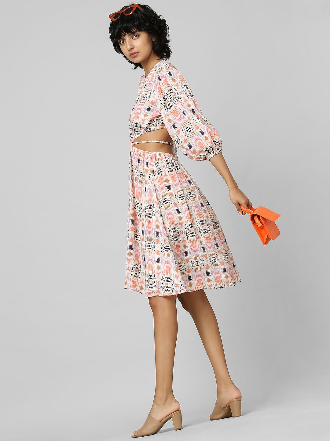 Pink Abstract Print Cut-Out Dress