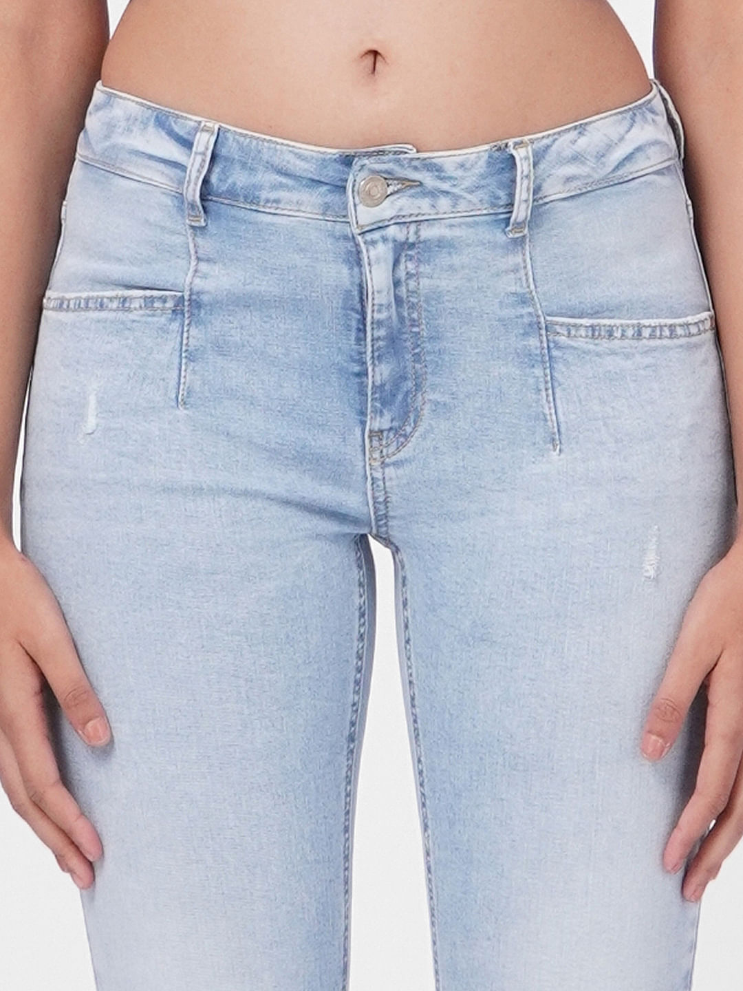 Blue Mid Rise Ripped Skinny Jeans