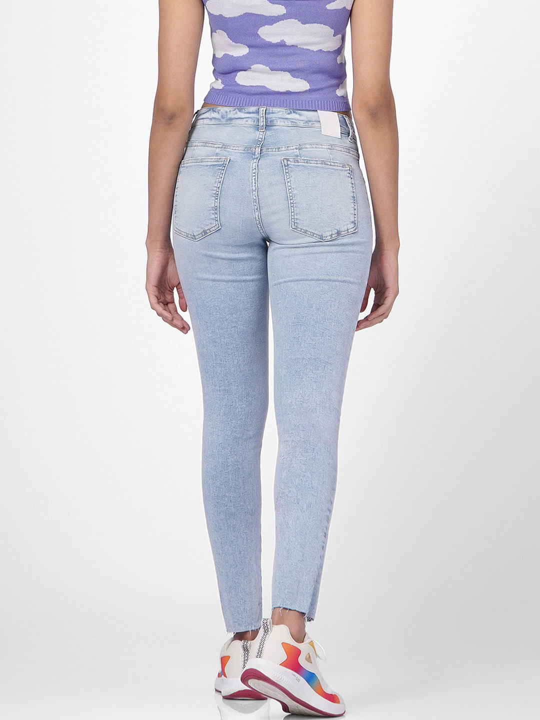 Blue Mid Rise Ripped Skinny Jeans
