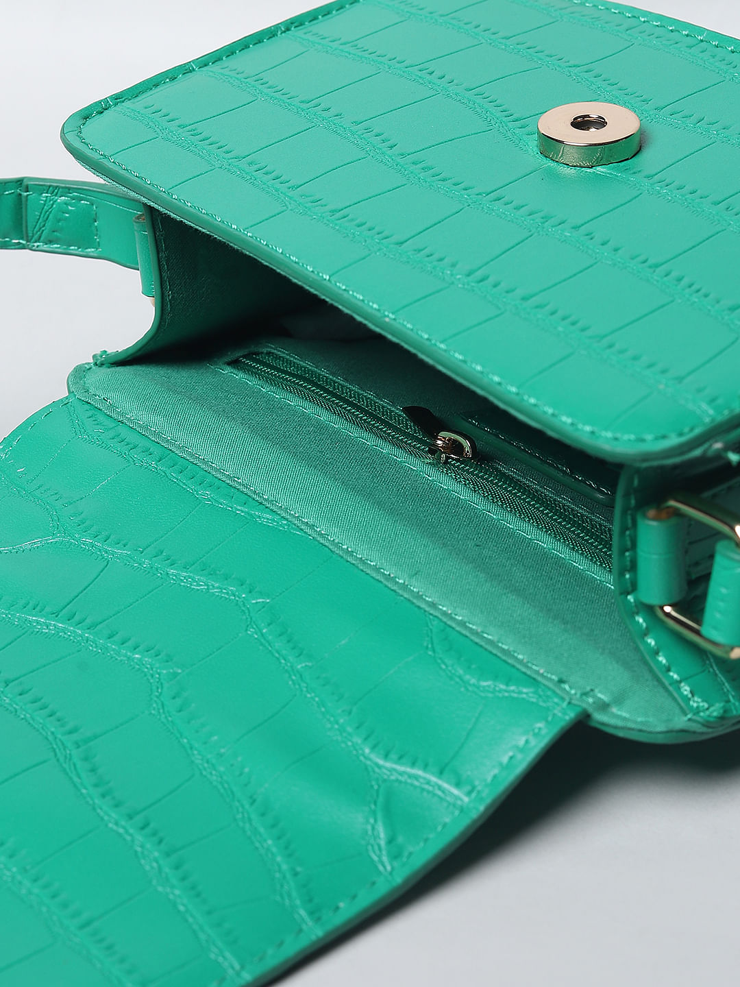Green Croc Embossed Sling Bag