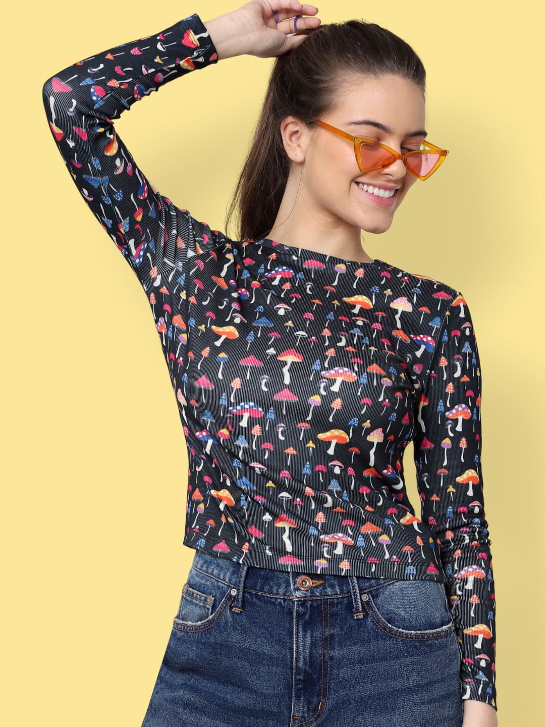 Black Mushroom Print Top