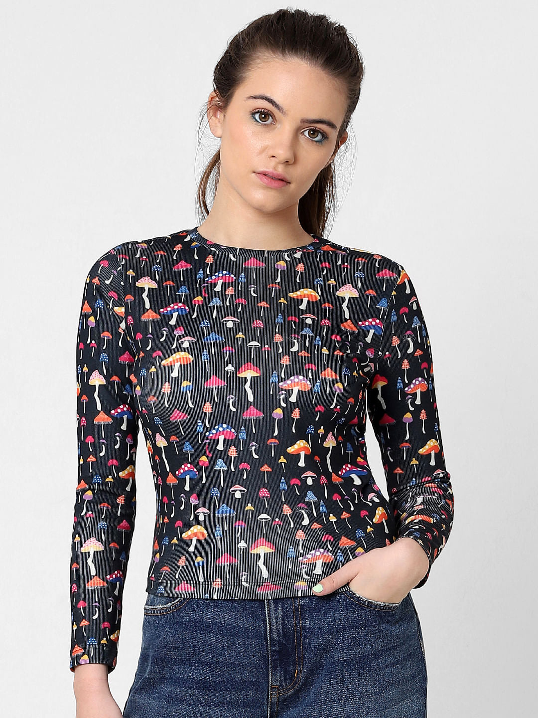 Black Mushroom Print Top