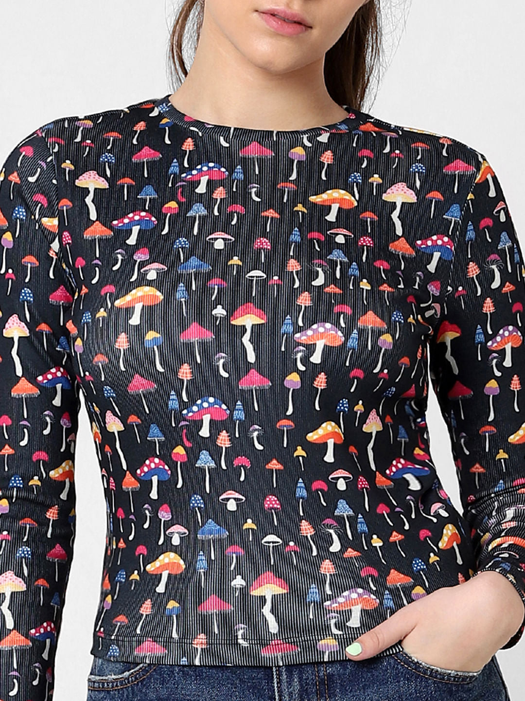 Black Mushroom Print Top