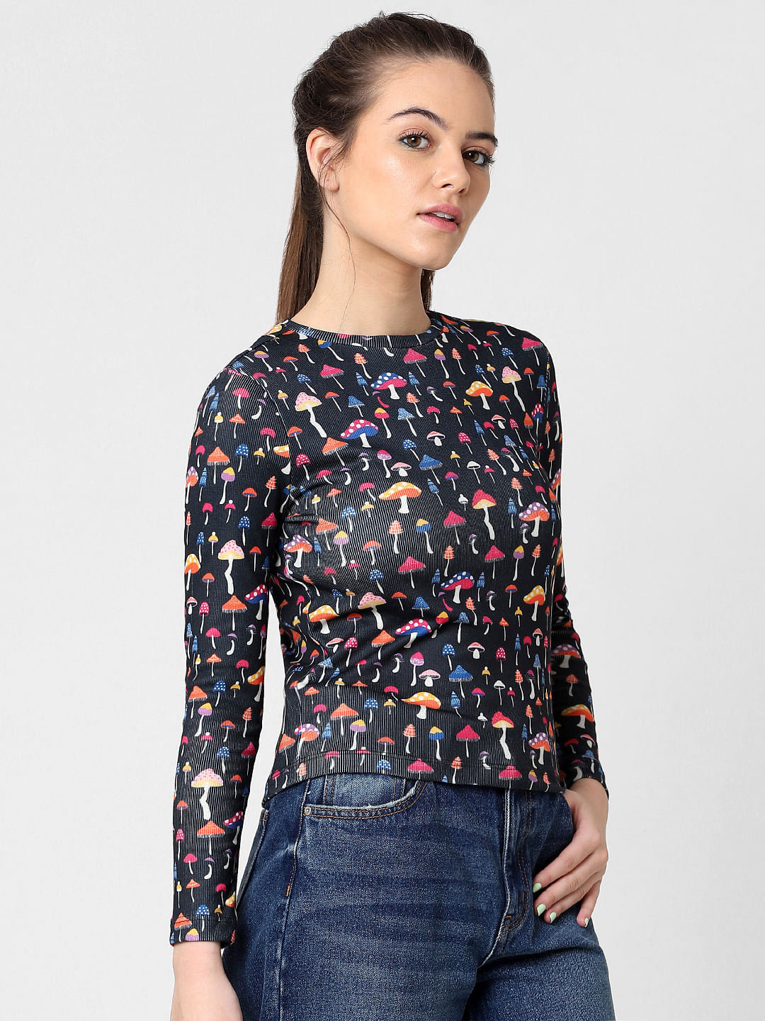 Black Mushroom Print Top