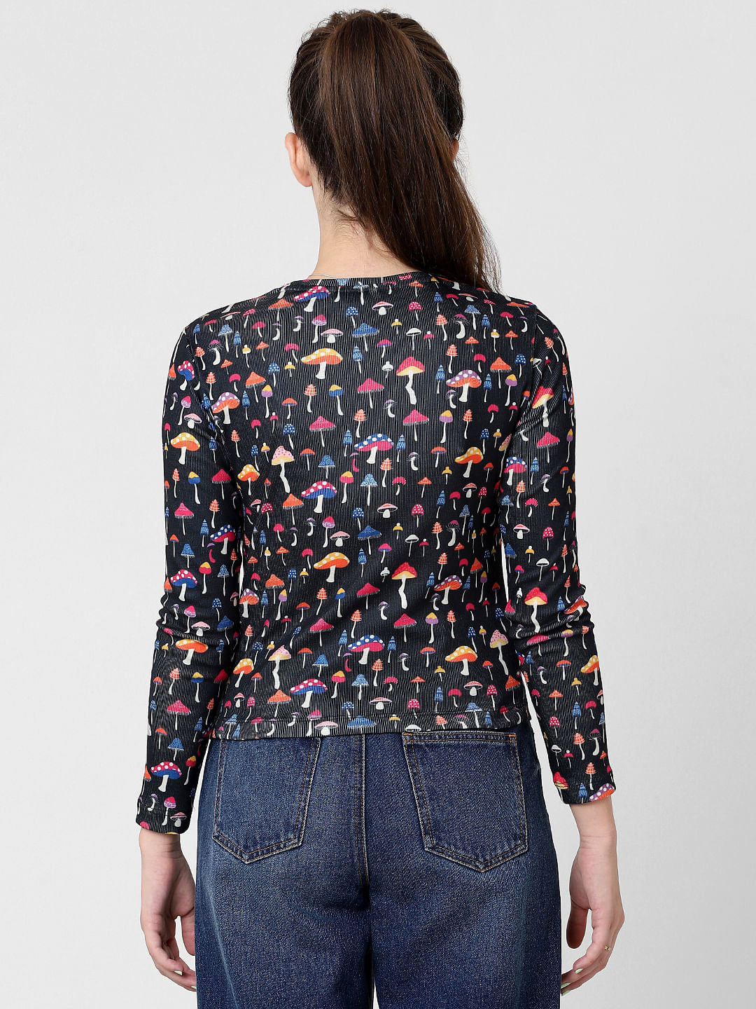 Black Mushroom Print Top