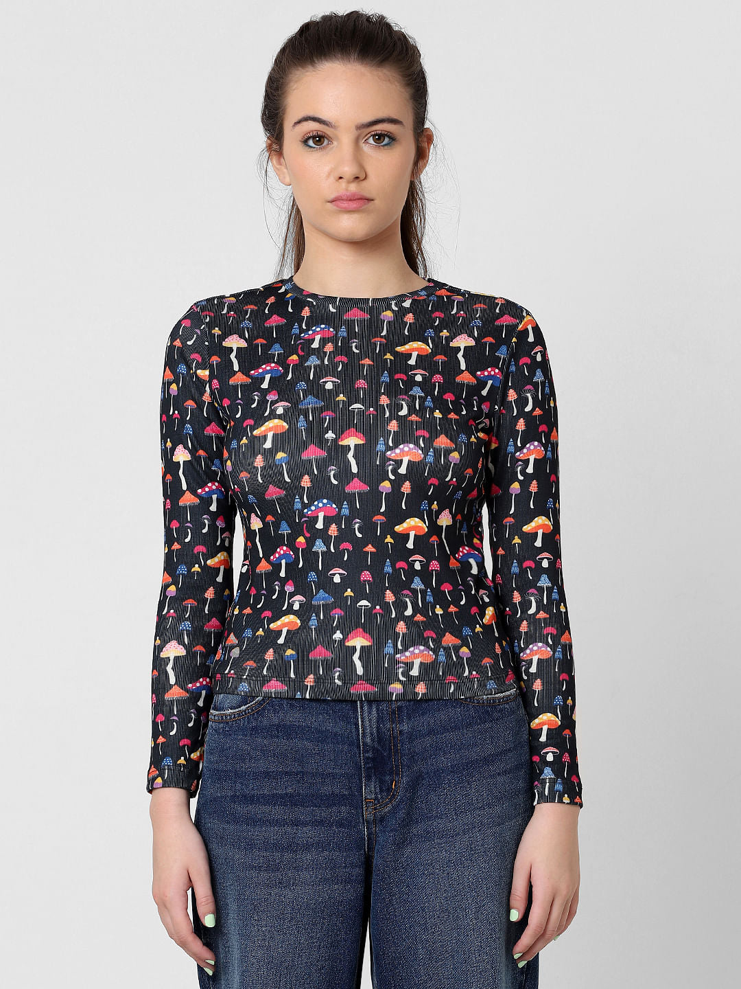 Black Mushroom Print Top