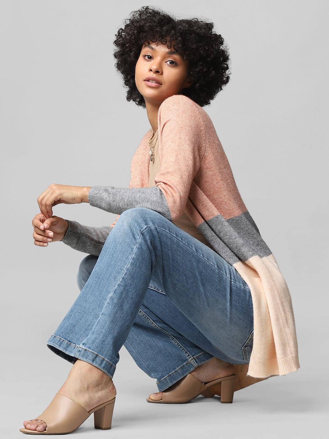 Pink Colourblocked Cardigan