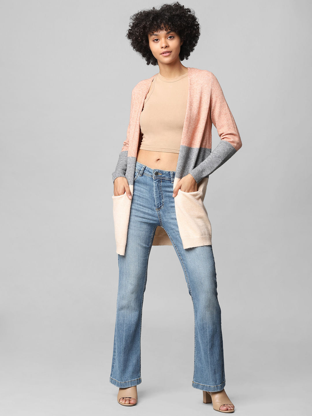 Pink Colourblocked Cardigan