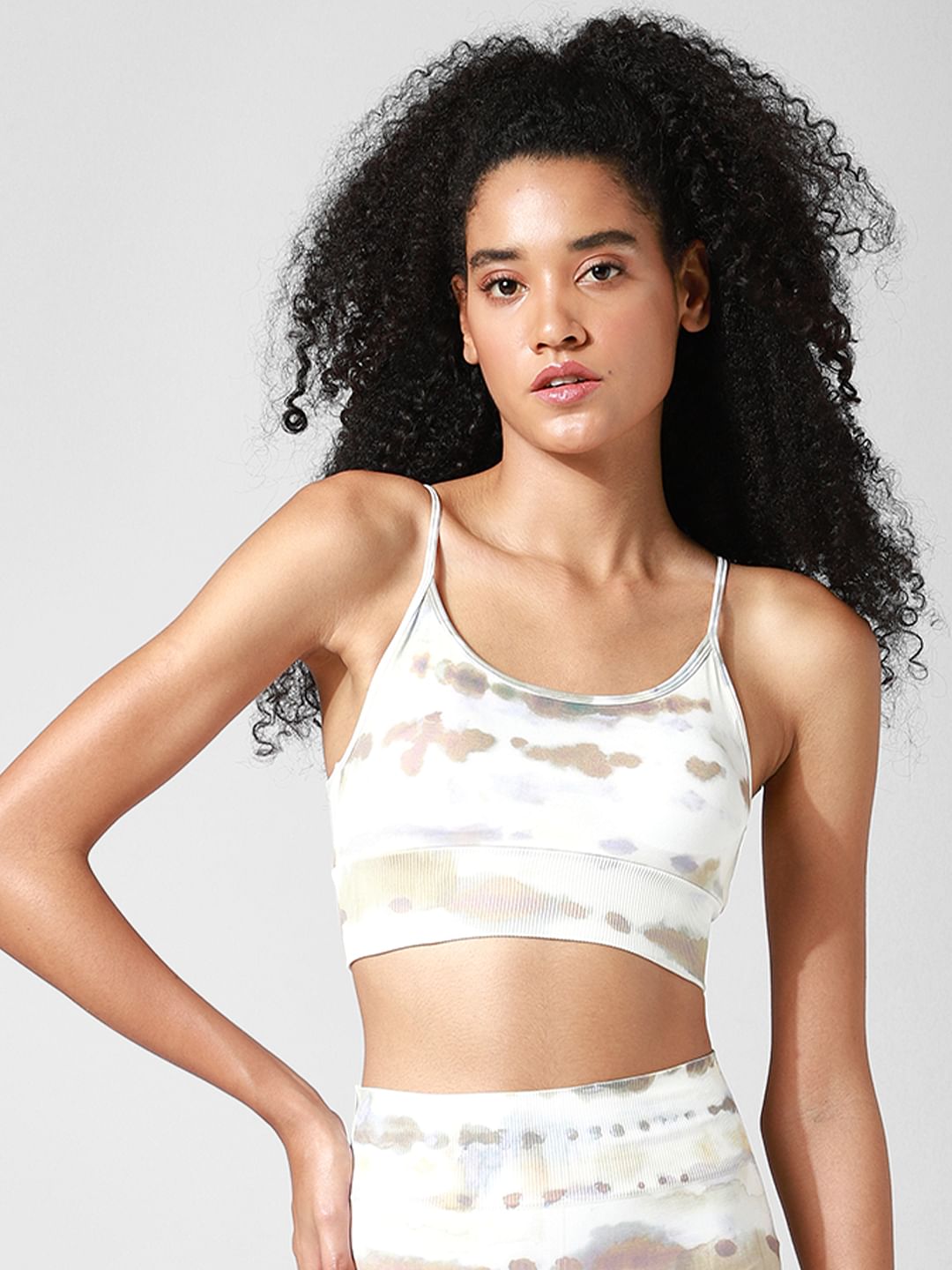 Beige Tie-Dye Co-Ord Sports Bra