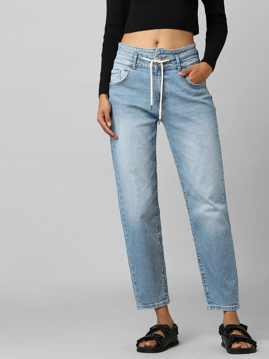 Blue High Rise Carrot Jeans