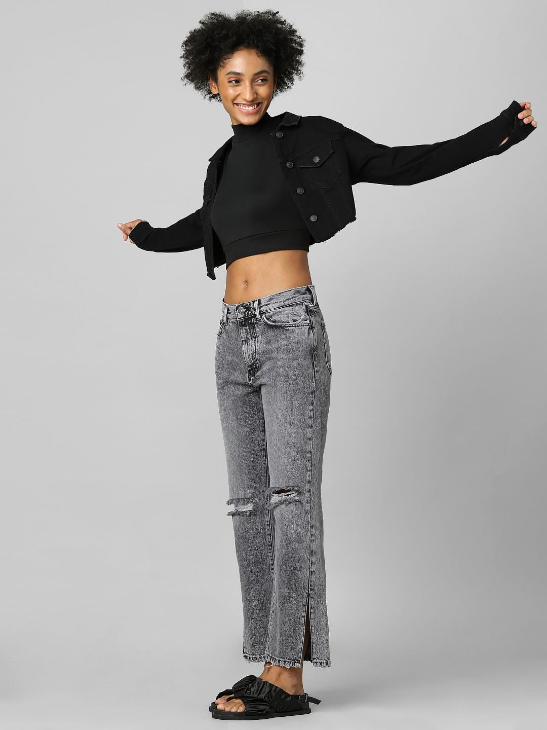 Black High Rise Ripped Flared Jeans