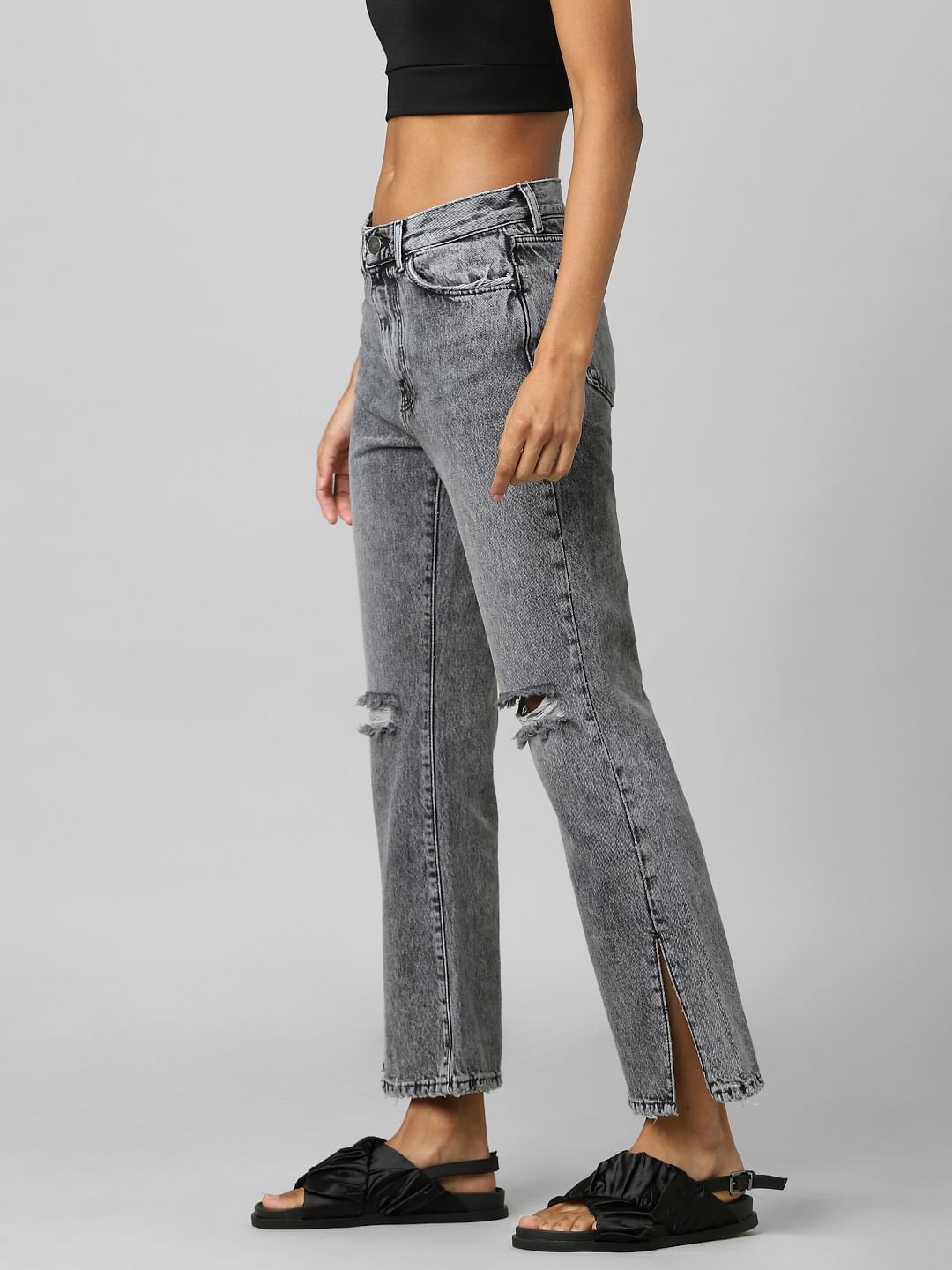 Black High Rise Ripped Flared Jeans