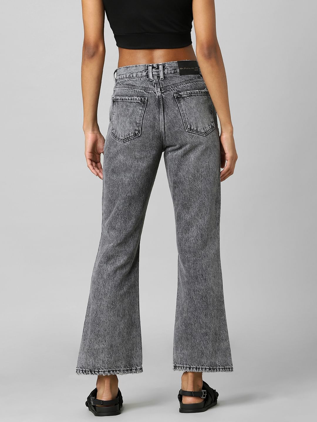 Black High Rise Ripped Flared Jeans