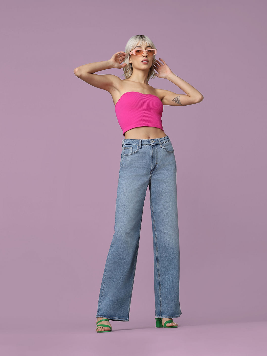Blue High Rise Wide Leg Jeans