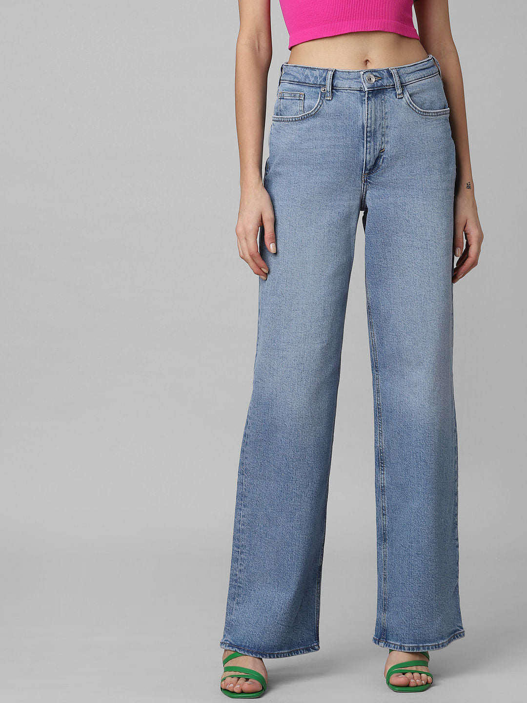 Blue High Rise Wide Leg Jeans