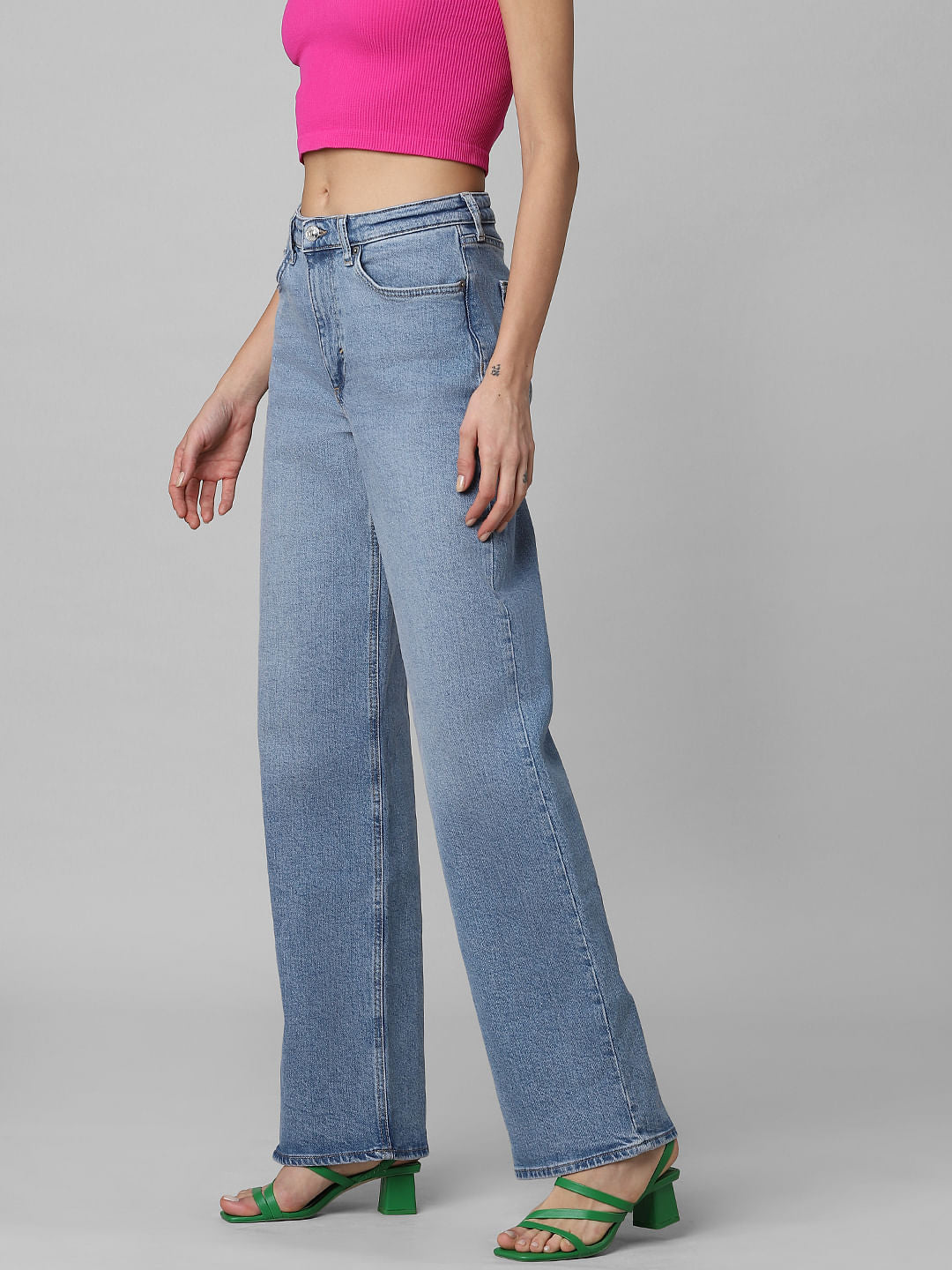 Blue High Rise Wide Leg Jeans