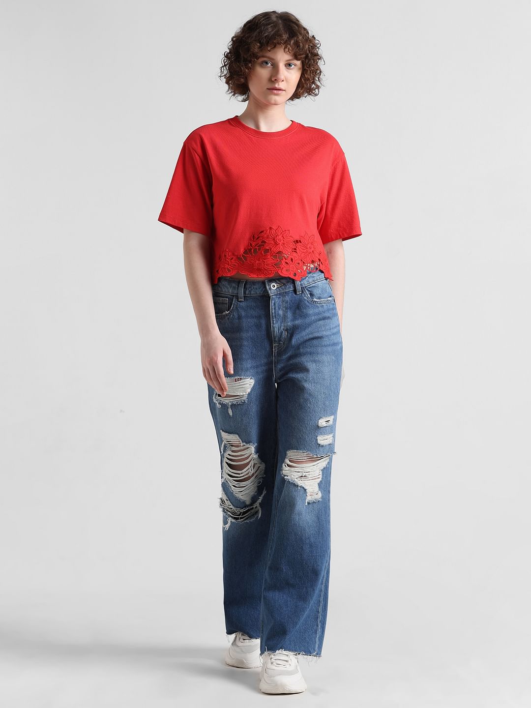 Red Schiffli Detail T-Shirt