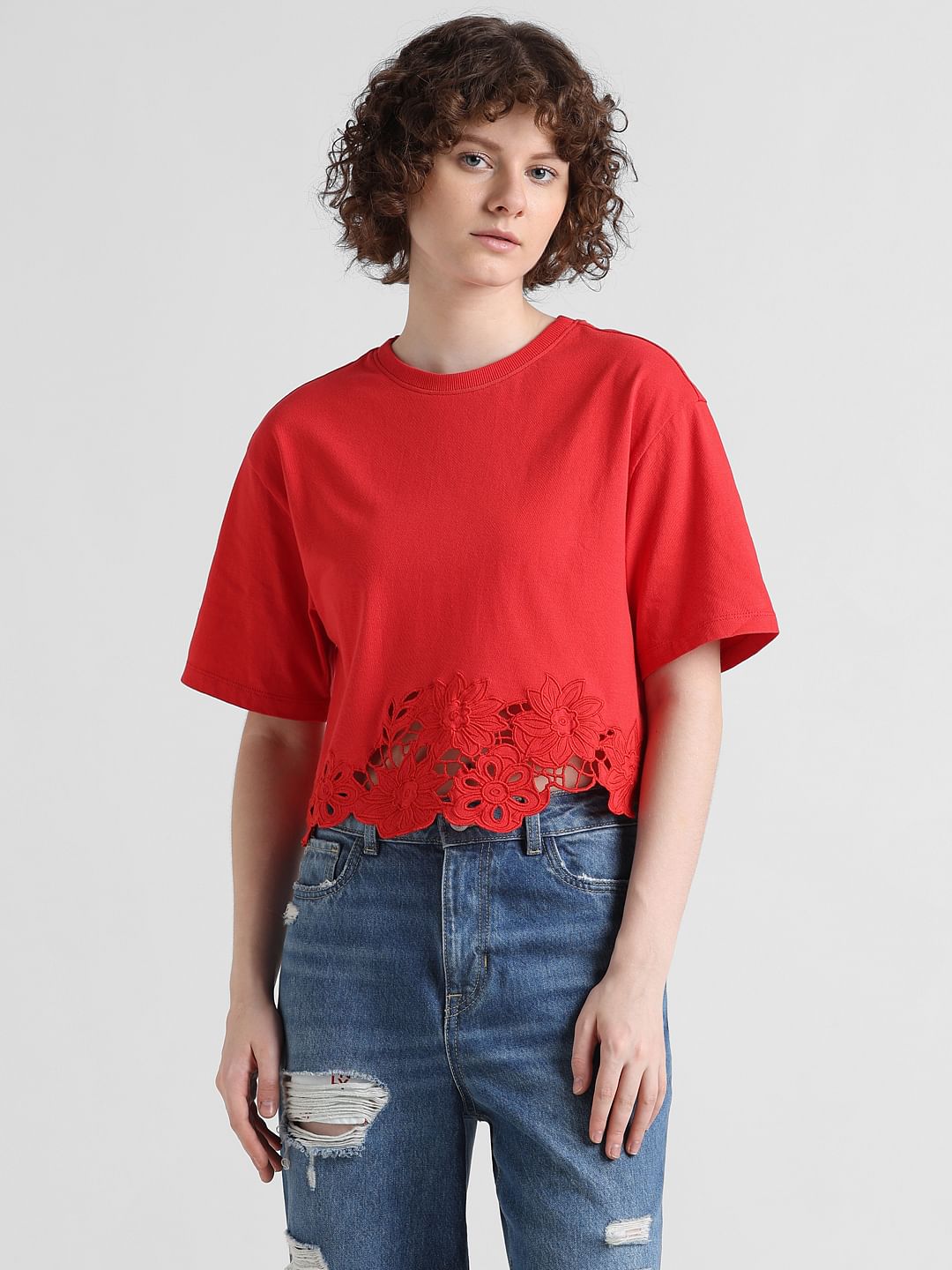 Red Schiffli Detail T-Shirt