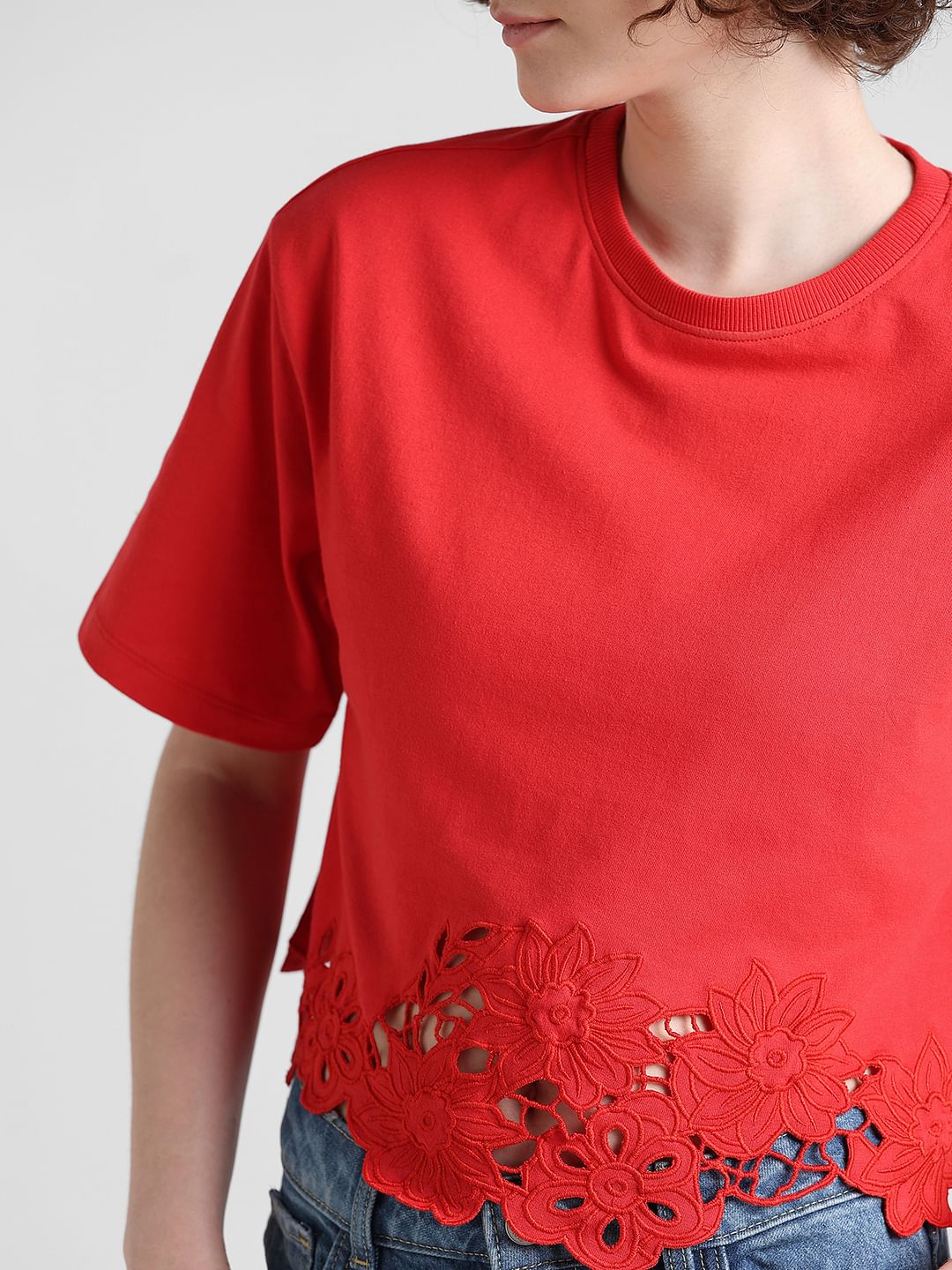 Red Schiffli Detail T-Shirt