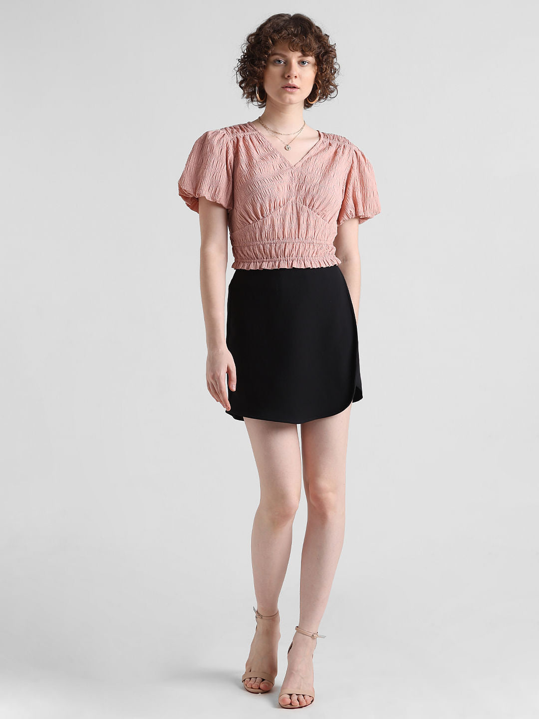 Pink Textured V-Neck Top