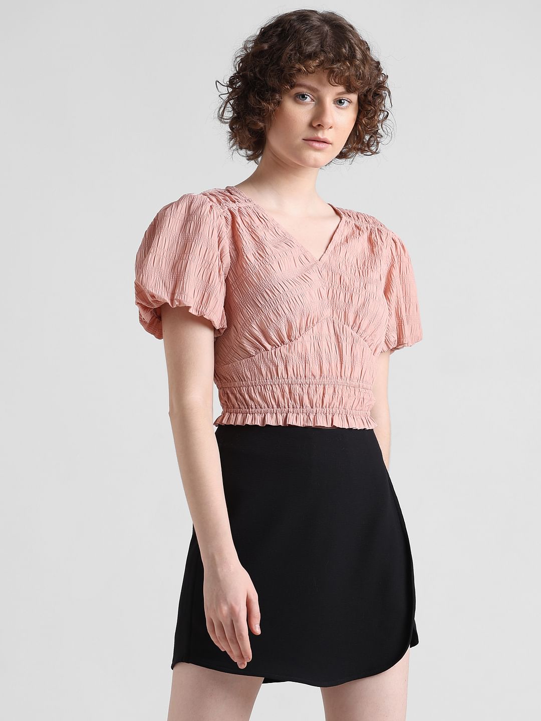 Pink Textured V-Neck Top