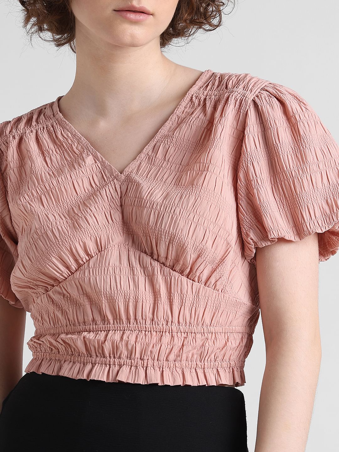 Pink Textured V-Neck Top