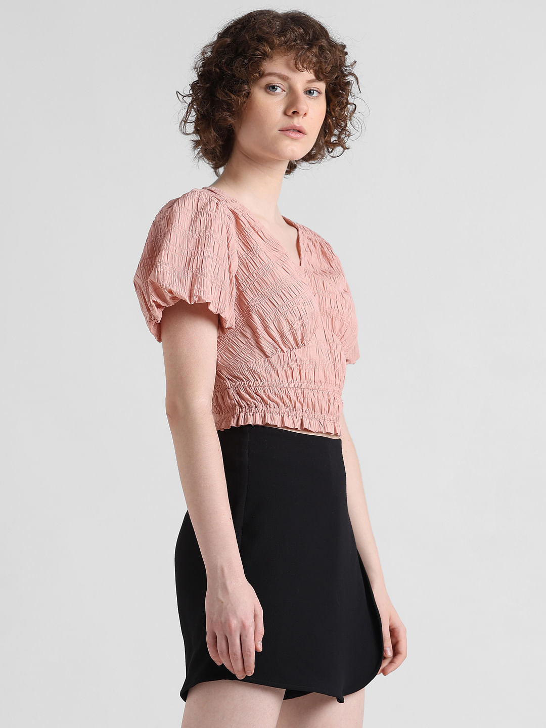 Pink Textured V-Neck Top