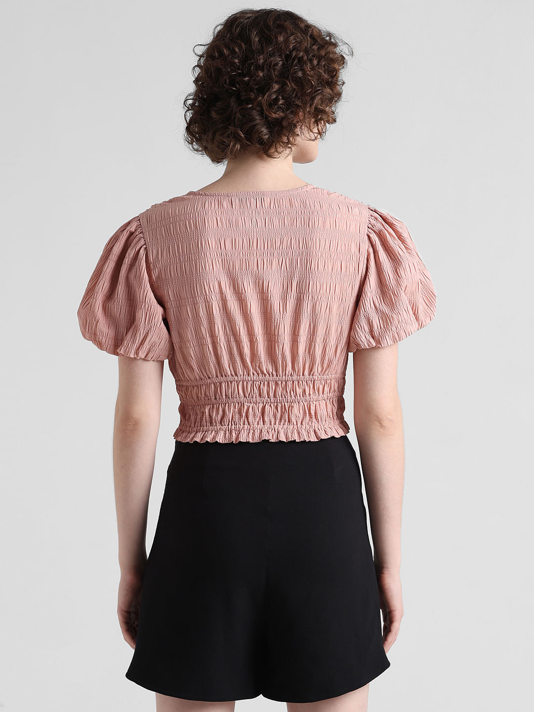 Pink Textured V-Neck Top