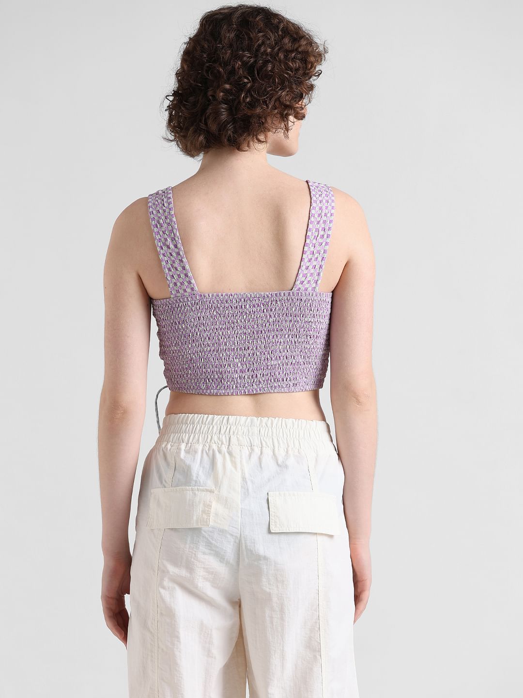 Purple Checked Corset Crop Top