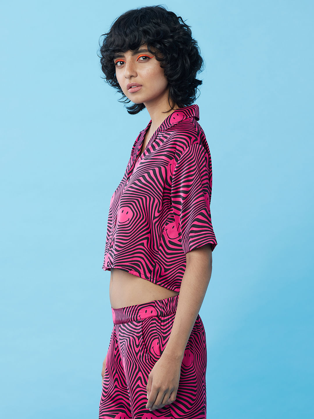 Only X Smiley   Black Printed Satin Shirt