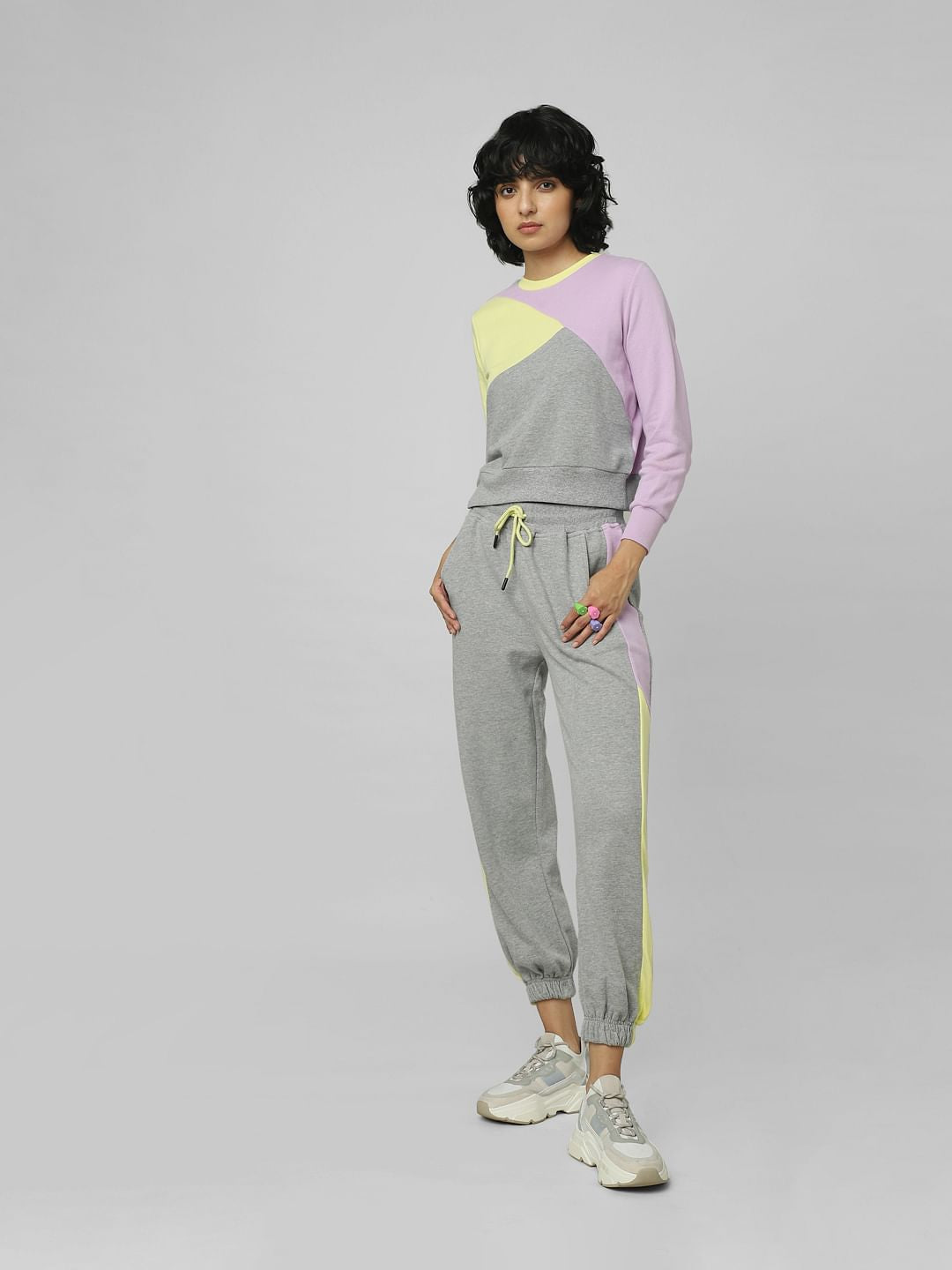 Grey High Rise Colourblocked Joggers