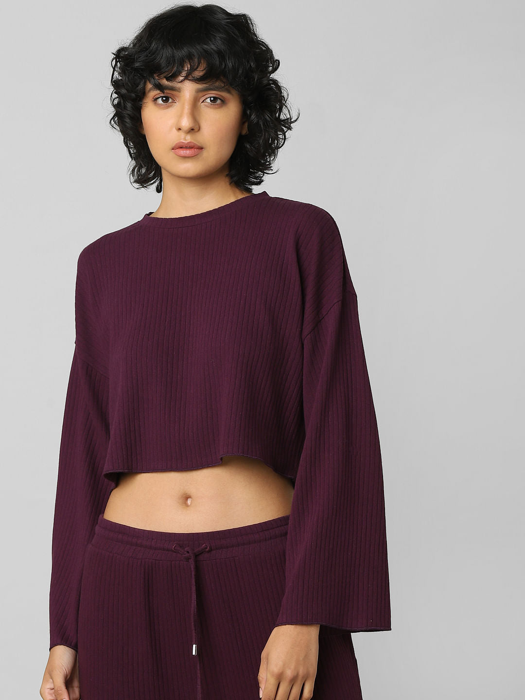 Purple Ribbed Co-Ord Sweatshirt